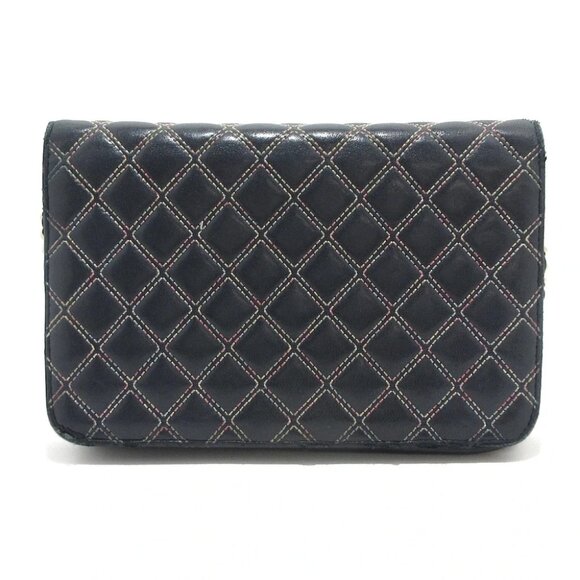 Auth CHANEL Matelasse/Double Stitch - Dark Navy Pink Lambskin Other Style Wallet - Picture 2 of 13